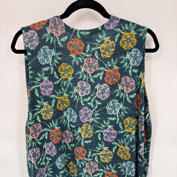 LuLaRoe Sleeveless Joy Vest Womens Large Blue Floral Polyester Side Slits NEW - Picture 7 of 8